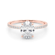 Signature Hidden Halo Center Single Row Oval Diamond Engagement Ring in 10K/14K gold and platinum with certified lab-grown or natural diamonds