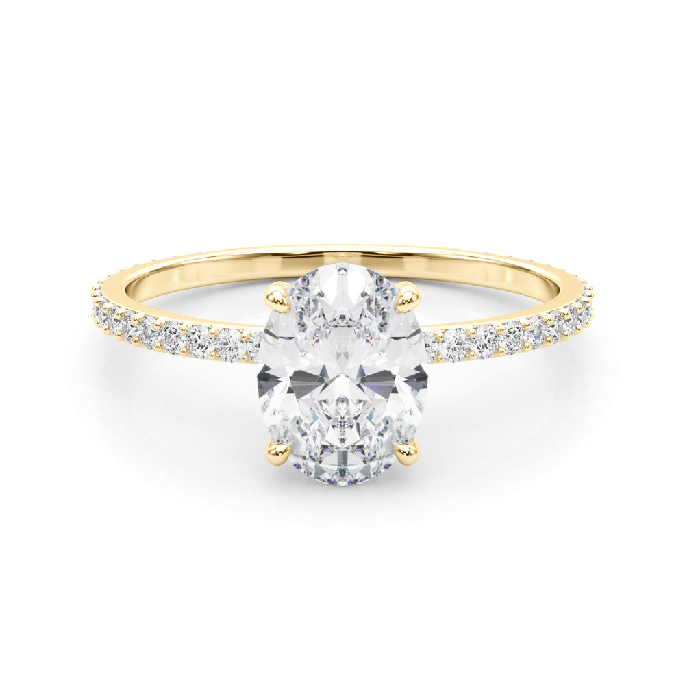 Signature Hidden Halo Center Single Row Oval Diamond Engagement Ring in 10K/14K gold and platinum with certified lab-grown or natural diamonds