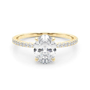 Signature Hidden Halo Center Single Row Oval Diamond Engagement Ring in 10K/14K gold and platinum with certified lab-grown or natural diamonds