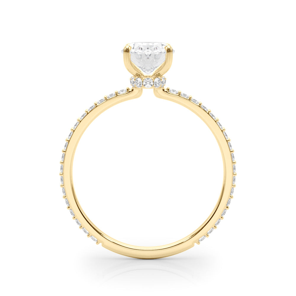 Signature Hidden Halo Center Single Row Oval Diamond Engagement Ring in 10K/14K gold and platinum with certified lab-grown or natural diamonds