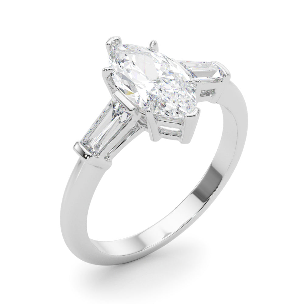 Three-Stone Marquise Diamond Engagement Ring in 10K/14K gold and platinum with certified lab-grown or natural diamonds
