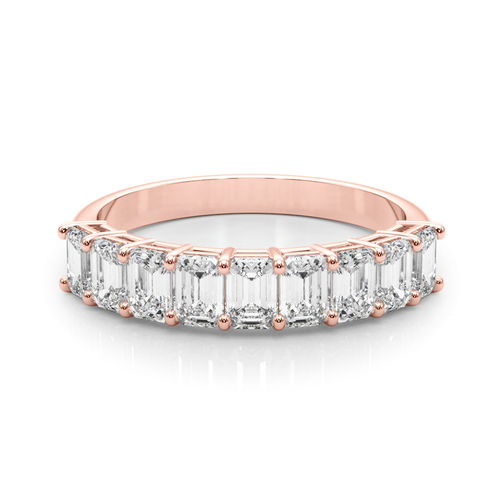 Emerald Cut Shared Prong Half Eternity Ring in Gold & Platinum