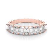 Emerald Cut Shared Prong Half Eternity Ring in Gold & Platinum