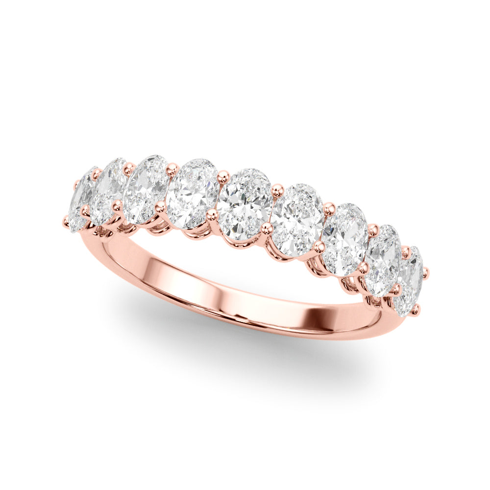 9-Stone Shared Prong Oval Half Eternity Ring in Gold & Platinum
