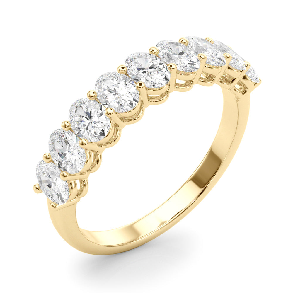 9-Stone Shared Prong Oval Half Eternity Ring in Gold & Platinum