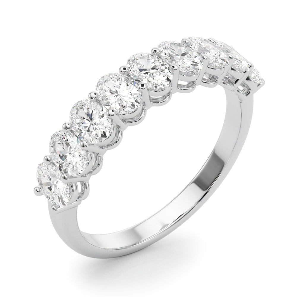9-Stone Shared Prong Oval Half Eternity Ring in Gold & Platinum