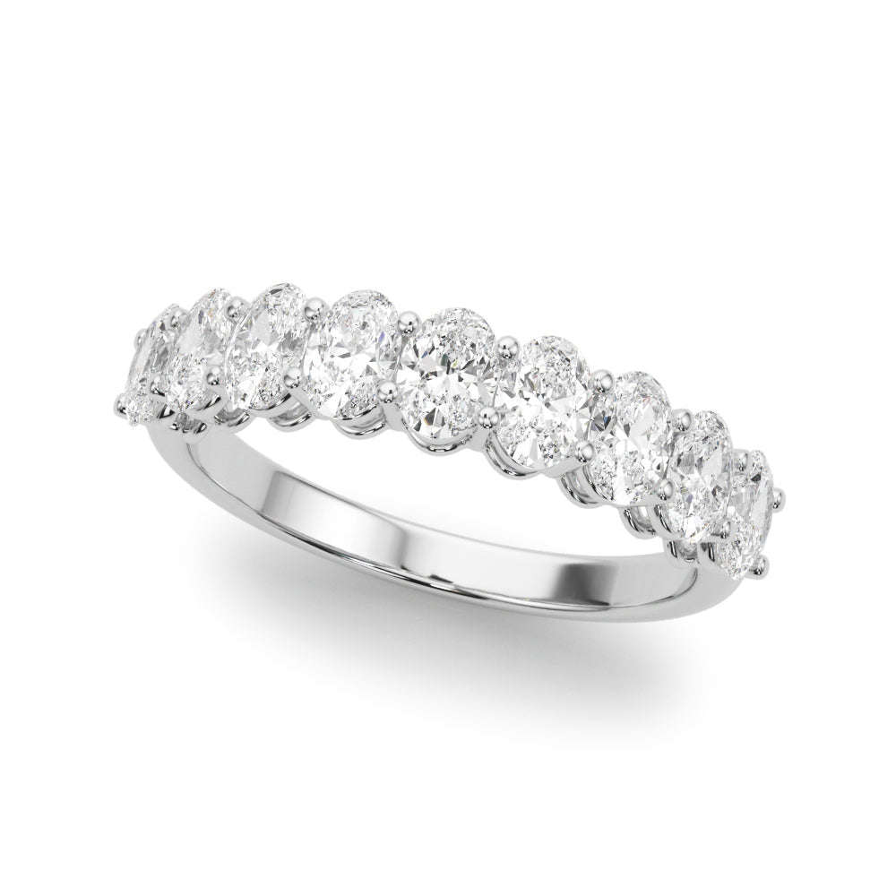 9-Stone Shared Prong Oval Half Eternity Ring in Gold & Platinum