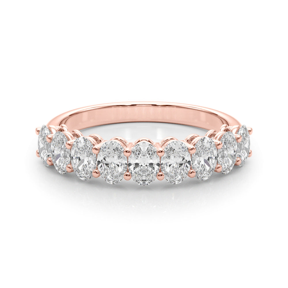 9-Stone Shared Prong Oval Half Eternity Ring in Gold & Platinum