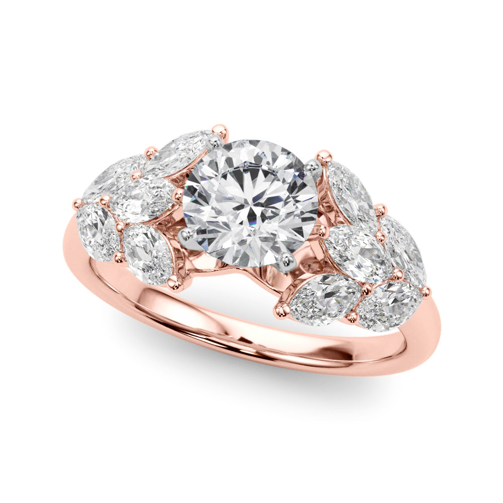 Crowned Mq Side Stones Engagement Ring Marquise Diamond Engagement Ring in 10K/14K gold and platinum with certified lab-grown or natural diamonds