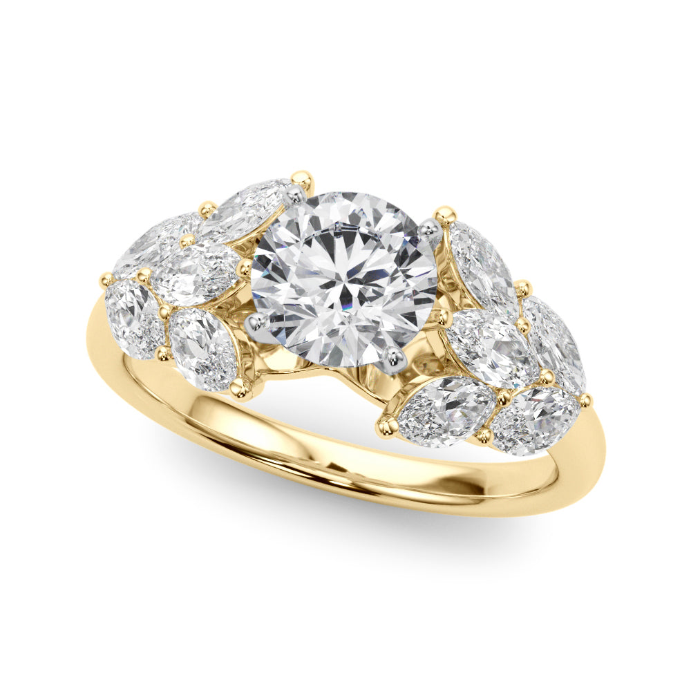 Crowned Mq Side Stones Engagement Ring Marquise Diamond Engagement Ring in 10K/14K gold and platinum with certified lab-grown or natural diamonds