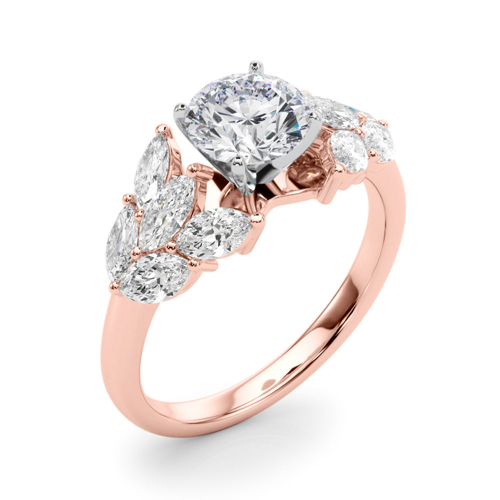 Crowned Mq Side Stones Engagement Ring Marquise Diamond Engagement Ring in 10K/14K gold and platinum with certified lab-grown or natural diamonds