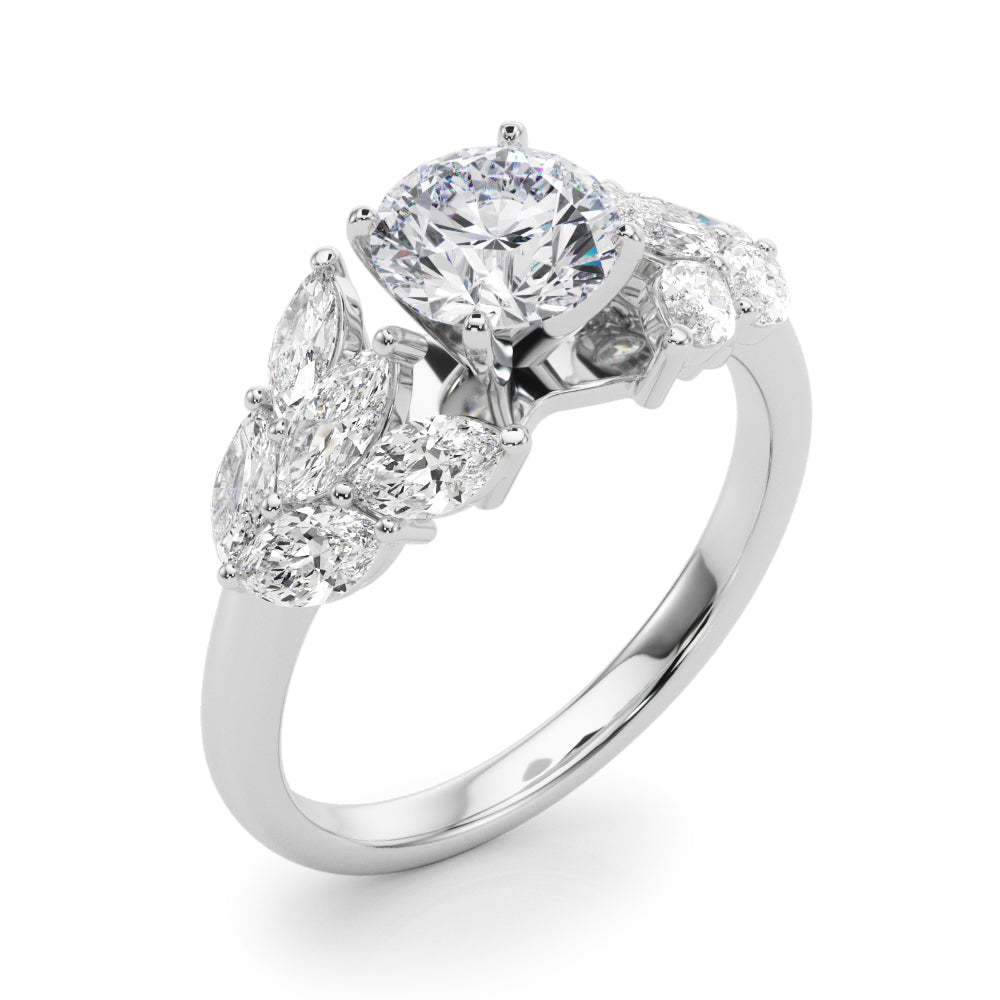 Crowned Mq Side Stones Engagement Ring Marquise Diamond Engagement Ring in 10K/14K gold and platinum with certified lab-grown or natural diamonds