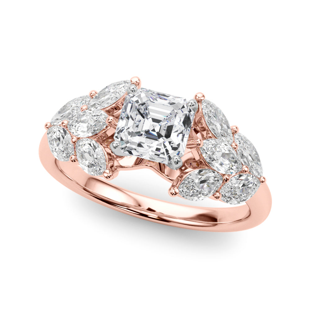 Crowned Mq Side Stones Engagement Ring Marquise Diamond Engagement Ring in 10K/14K gold and platinum with certified lab-grown or natural diamonds