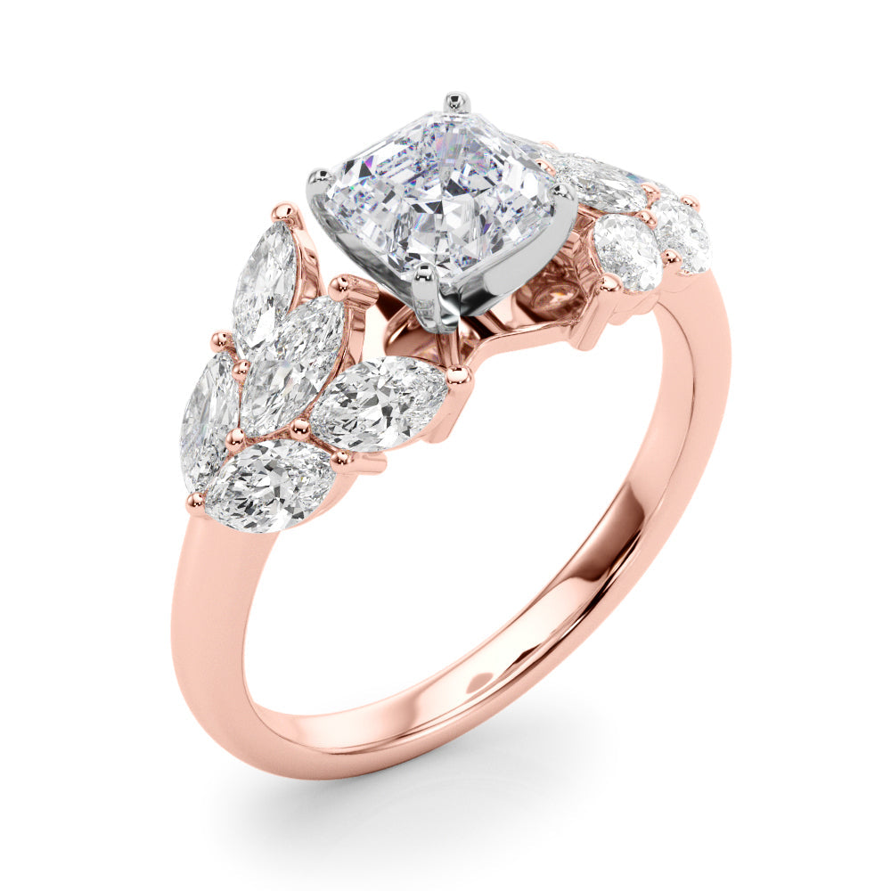Crowned Mq Side Stones Engagement Ring Marquise Diamond Engagement Ring in 10K/14K gold and platinum with certified lab-grown or natural diamonds