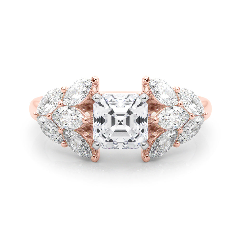 Crowned Mq Side Stones Engagement Ring Marquise Diamond Engagement Ring in 10K/14K gold and platinum with certified lab-grown or natural diamonds