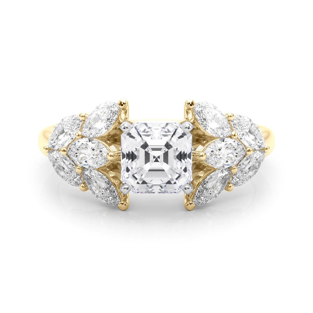 Crowned Mq Side Stones Engagement Ring Marquise Diamond Engagement Ring in 10K/14K gold and platinum with certified lab-grown or natural diamonds