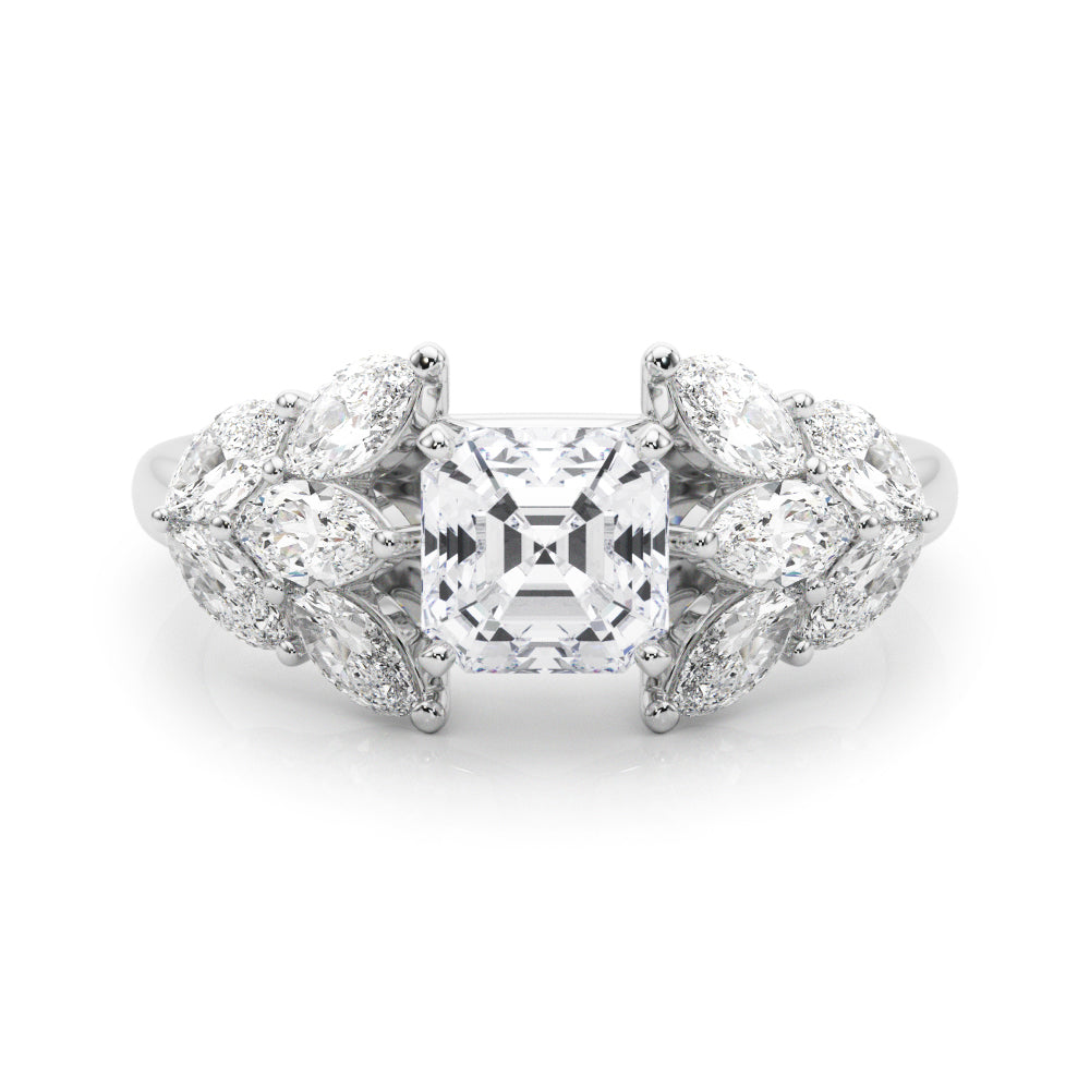 Crowned Mq Side Stones Engagement Ring Marquise Diamond Engagement Ring in 10K/14K gold and platinum with certified lab-grown or natural diamonds