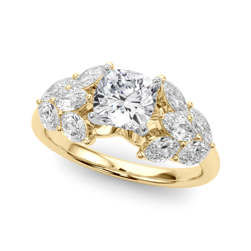 Crowned Mq Side Stones Engagement Ring Marquise Diamond Engagement Ring in 10K/14K gold and platinum with certified lab-grown or natural diamonds