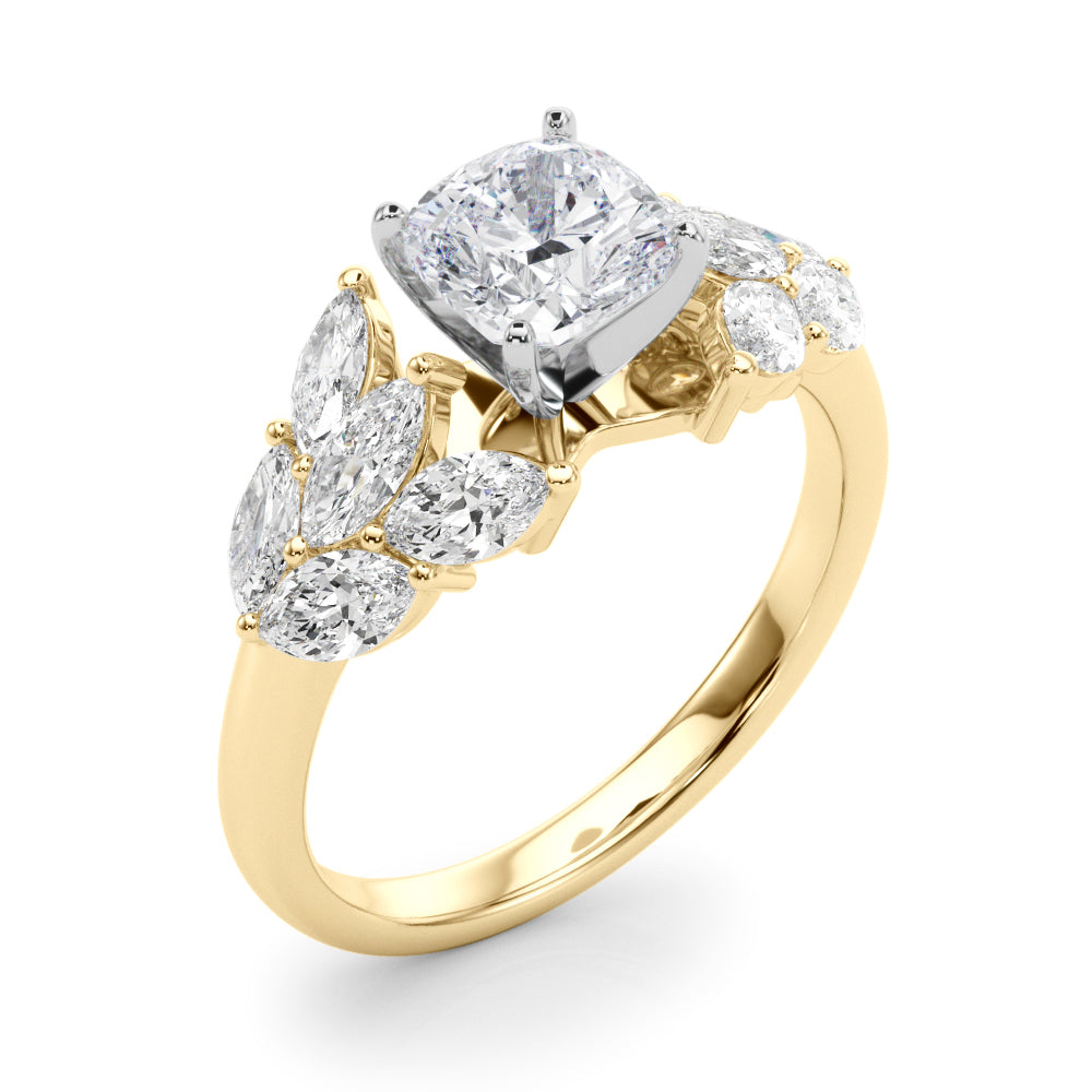 Crowned Mq Side Stones Engagement Ring Marquise Diamond Engagement Ring in 10K/14K gold and platinum with certified lab-grown or natural diamonds