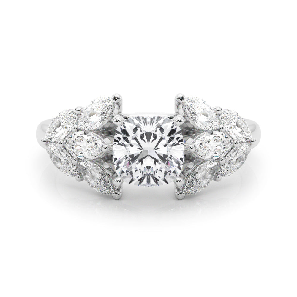Crowned Mq Side Stones Engagement Ring Marquise Diamond Engagement Ring in 10K/14K gold and platinum with certified lab-grown or natural diamonds