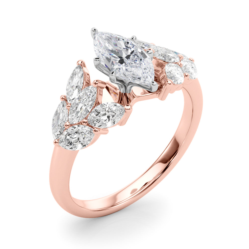 Crowned Mq Side Stones Engagement Ring Marquise Diamond Engagement Ring in 10K/14K gold and platinum with certified lab-grown or natural diamonds