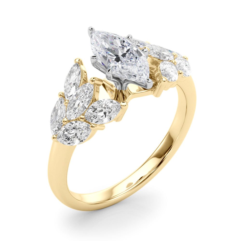 Crowned Mq Side Stones Engagement Ring Marquise Diamond Engagement Ring in 10K/14K gold and platinum with certified lab-grown or natural diamonds