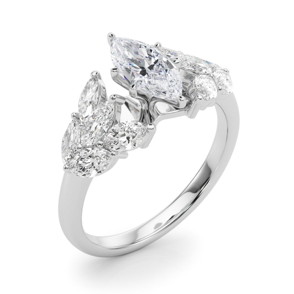 Crowned Mq Side Stones Engagement Ring Marquise Diamond Engagement Ring in 10K/14K gold and platinum with certified lab-grown or natural diamonds