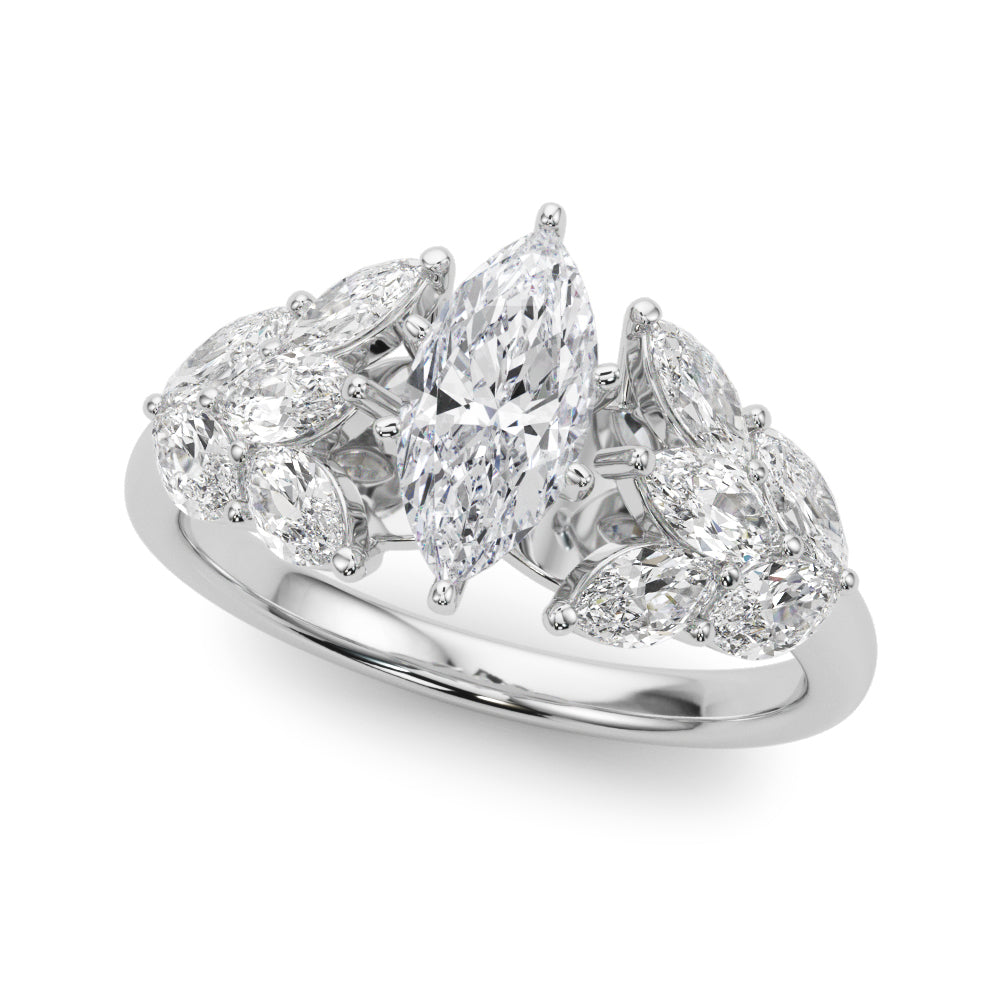Crowned Mq Side Stones Engagement Ring Marquise Diamond Engagement Ring in 10K/14K gold and platinum with certified lab-grown or natural diamonds