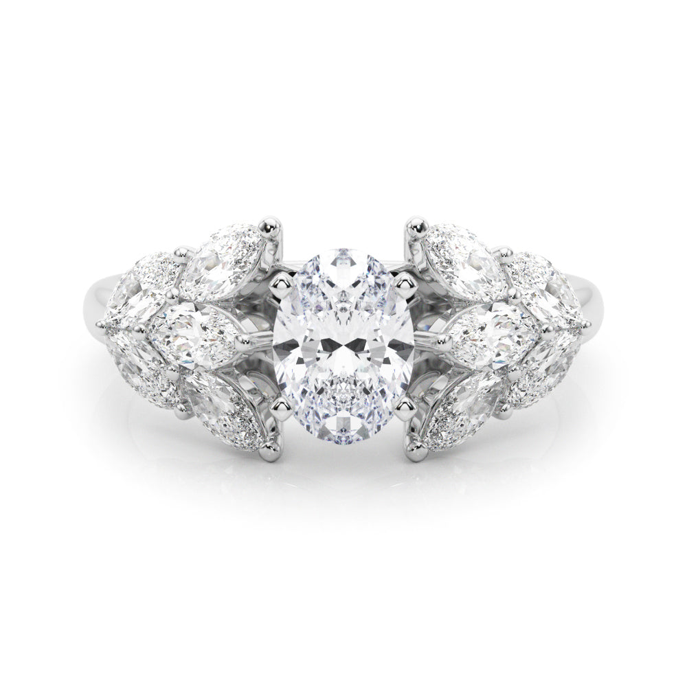 Crowned Mq Side Stones Engagement Ring Marquise Diamond Engagement Ring in 10K/14K gold and platinum with certified lab-grown or natural diamonds