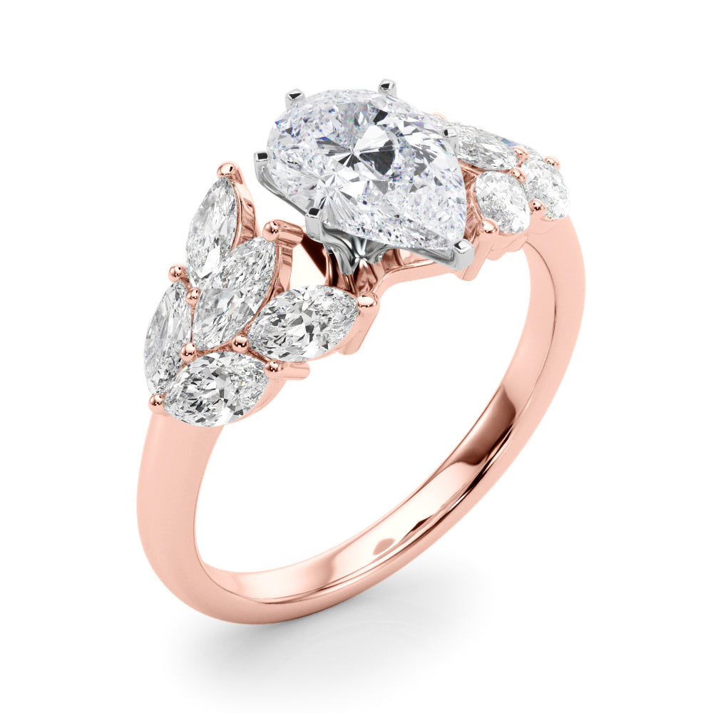 Crowned Mq Side Stones Engagement Ring Marquise Diamond Engagement Ring in 10K/14K gold and platinum with certified lab-grown or natural diamonds