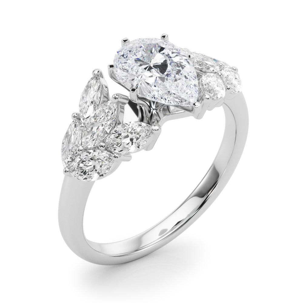 Crowned Mq Side Stones Engagement Ring Marquise Diamond Engagement Ring in 10K/14K gold and platinum with certified lab-grown or natural diamonds