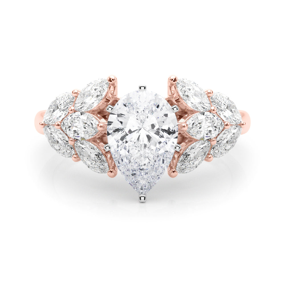 Crowned Mq Side Stones Engagement Ring Marquise Diamond Engagement Ring in 10K/14K gold and platinum with certified lab-grown or natural diamonds