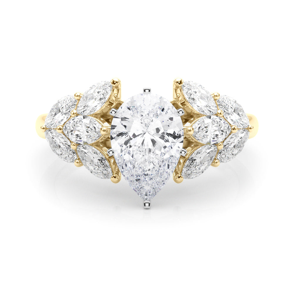 Crowned Mq Side Stones Engagement Ring Marquise Diamond Engagement Ring in 10K/14K gold and platinum with certified lab-grown or natural diamonds