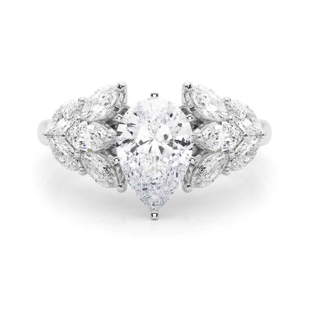 Crowned Mq Side Stones Engagement Ring Marquise Diamond Engagement Ring in 10K/14K gold and platinum with certified lab-grown or natural diamonds