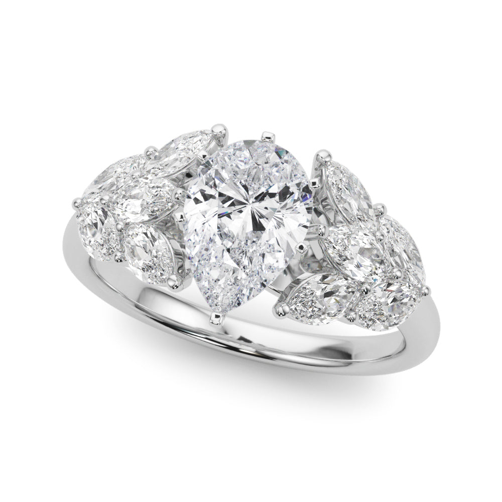 Crowned Mq Side Stones Engagement Ring Marquise Diamond Engagement Ring in 10K/14K gold and platinum with certified lab-grown or natural diamonds