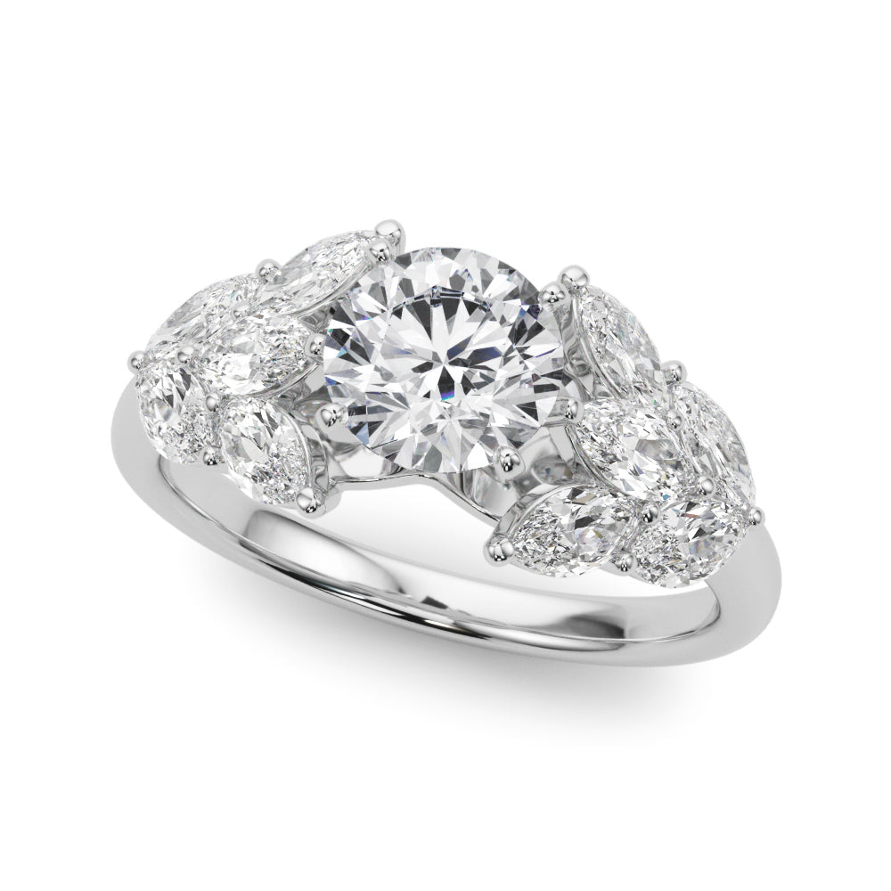 Crowned Mq Side Stones Engagement Ring Marquise Diamond Engagement Ring in 10K/14K gold and platinum with certified lab-grown or natural diamonds