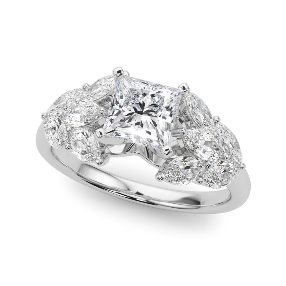 Crowned Mq Side Stones Engagement Ring Marquise Diamond Engagement Ring in 10K/14K gold and platinum with certified lab-grown or natural diamonds