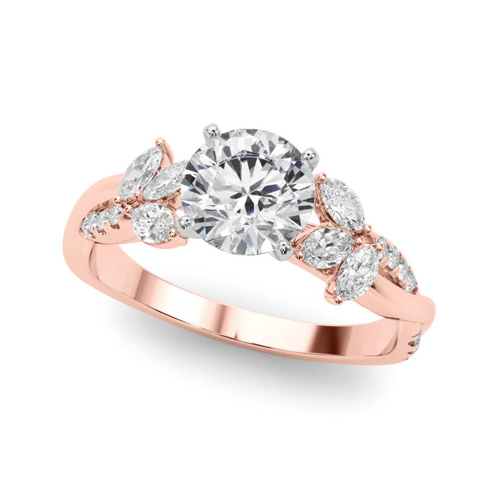 Radiant Rd & Mq Twisted Shank Engagement Round Diamond Engagement Ring in 10K/14K gold and platinum with certified lab-grown or natural diamonds