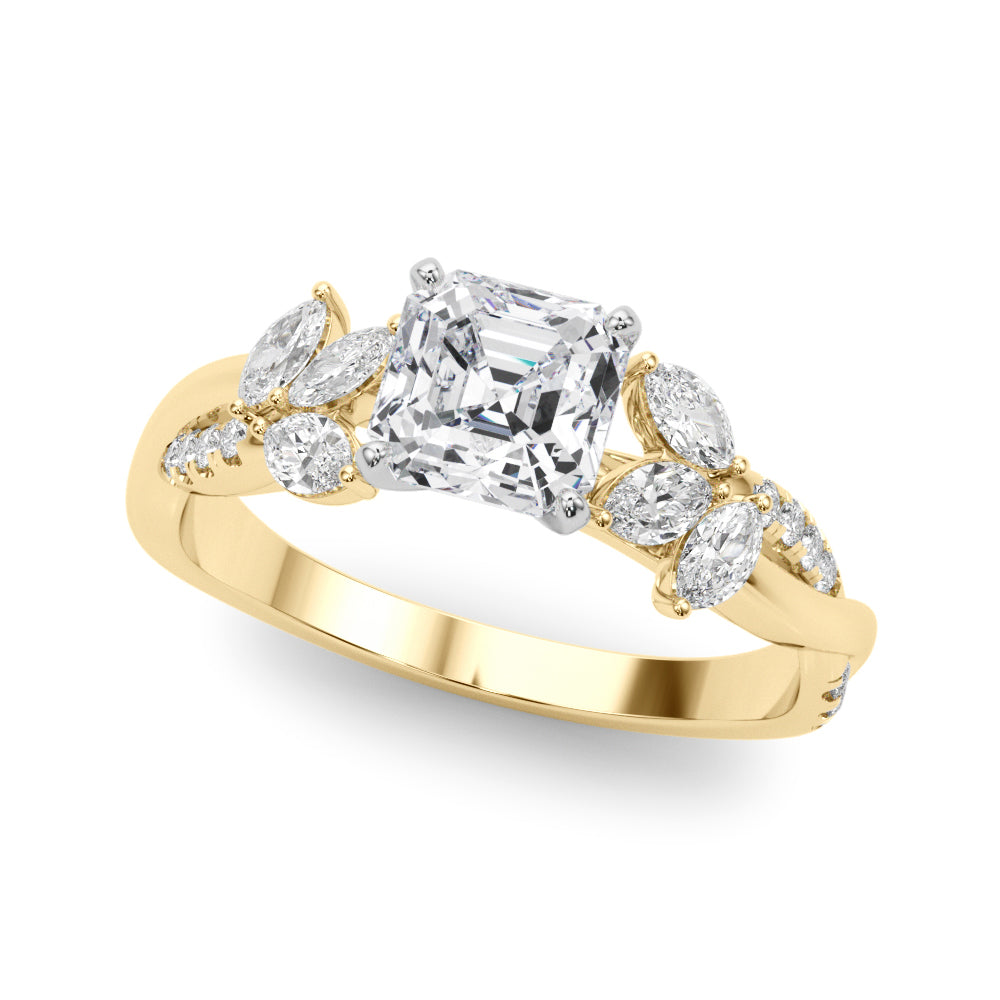 Radiant Rd & Mq Twisted Shank Engagement Round Diamond Engagement Ring in 10K/14K gold and platinum with certified lab-grown or natural diamonds