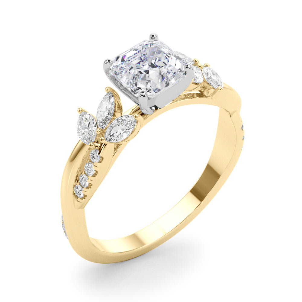 Radiant Rd & Mq Twisted Shank Engagement Round Diamond Engagement Ring in 10K/14K gold and platinum with certified lab-grown or natural diamonds