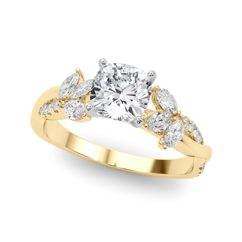 Radiant Rd & Mq Twisted Shank Engagement Round Diamond Engagement Ring in 10K/14K gold and platinum with certified lab-grown or natural diamonds