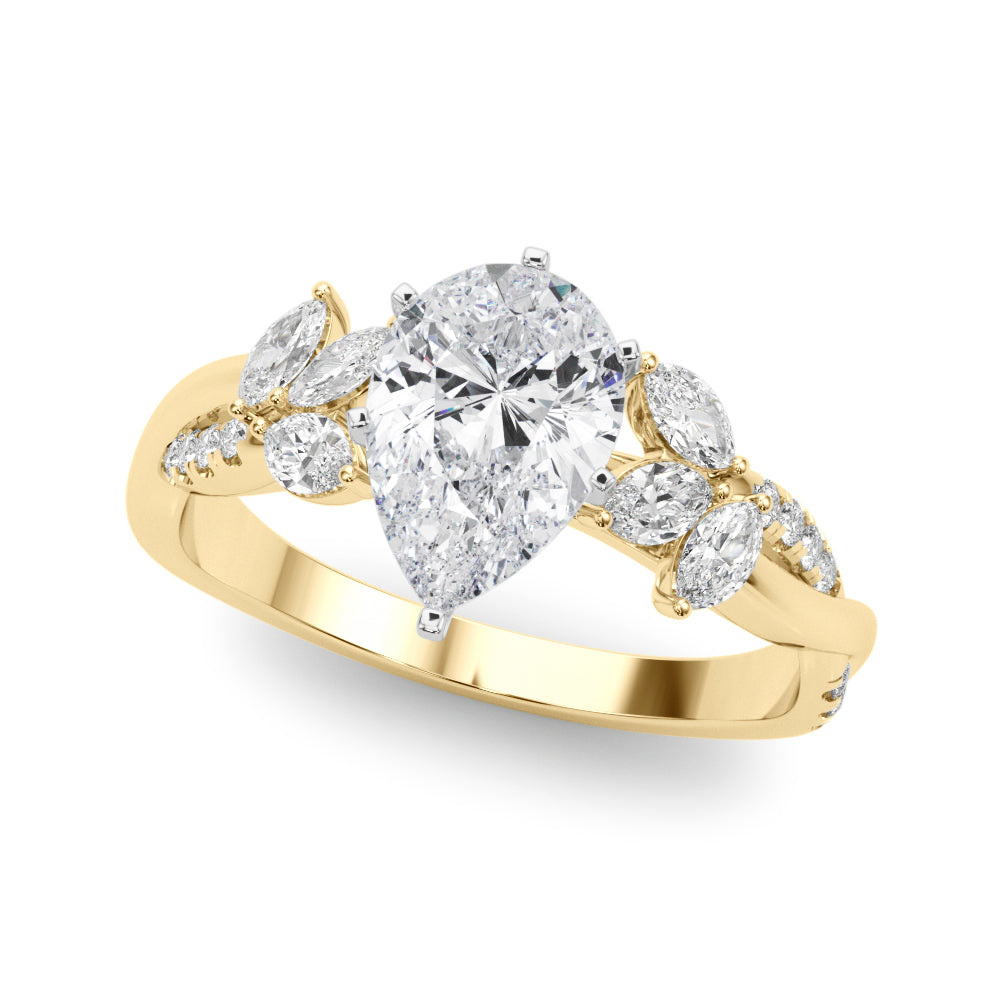 Radiant Rd & Mq Twisted Shank Engagement Round Diamond Engagement Ring in 10K/14K gold and platinum with certified lab-grown or natural diamonds
