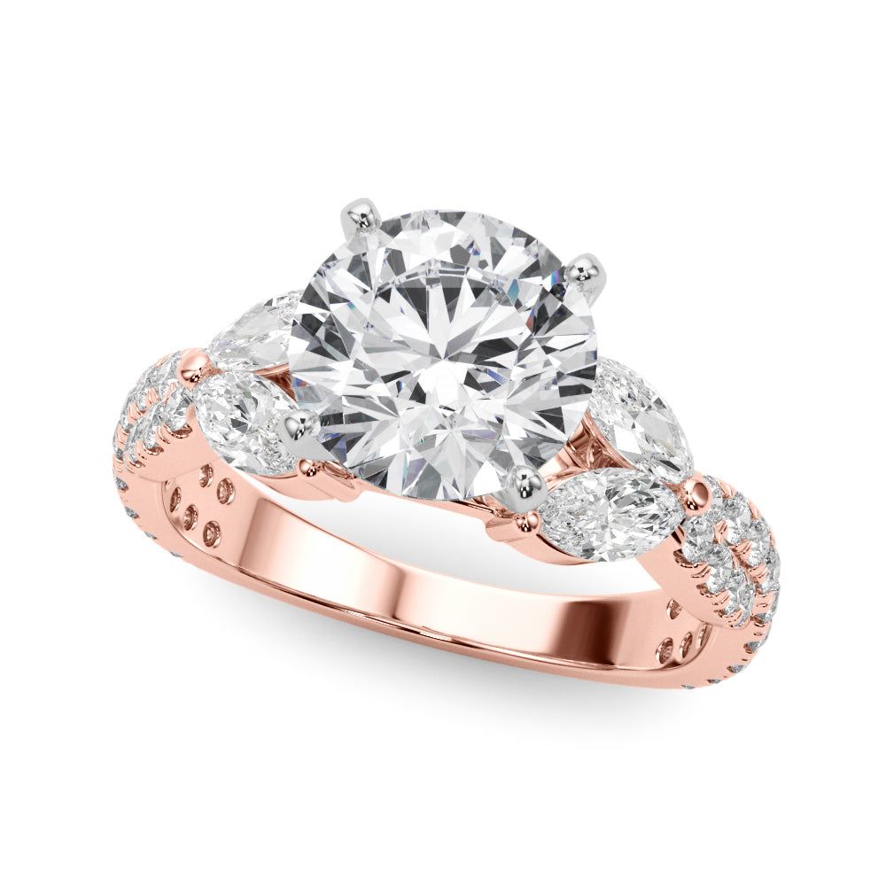 Romantic Mq & Rd Twisted Engagement Ring Round Diamond Engagement Ring â€” 10K/14K Gold & Platinum