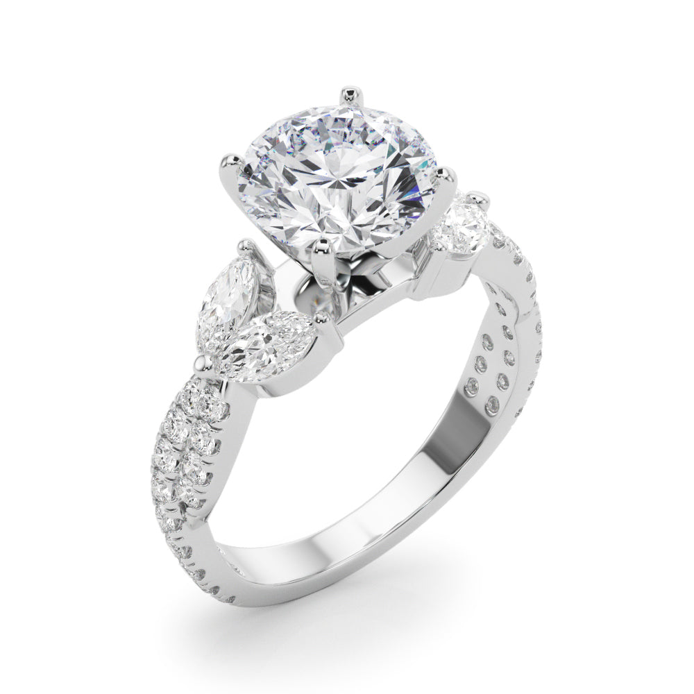 Romantic Mq & Rd Twisted Engagement Ring Round Diamond Engagement Ring â€” 10K/14K Gold & Platinum
