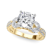 Romantic Mq & Rd Twisted Engagement Ring Round Diamond Engagement Ring â€” 10K/14K Gold & Platinum