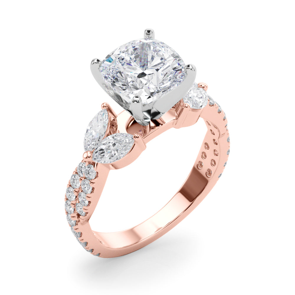Romantic Mq & Rd Twisted Engagement Ring Round Diamond Engagement Ring â€” 10K/14K Gold & Platinum