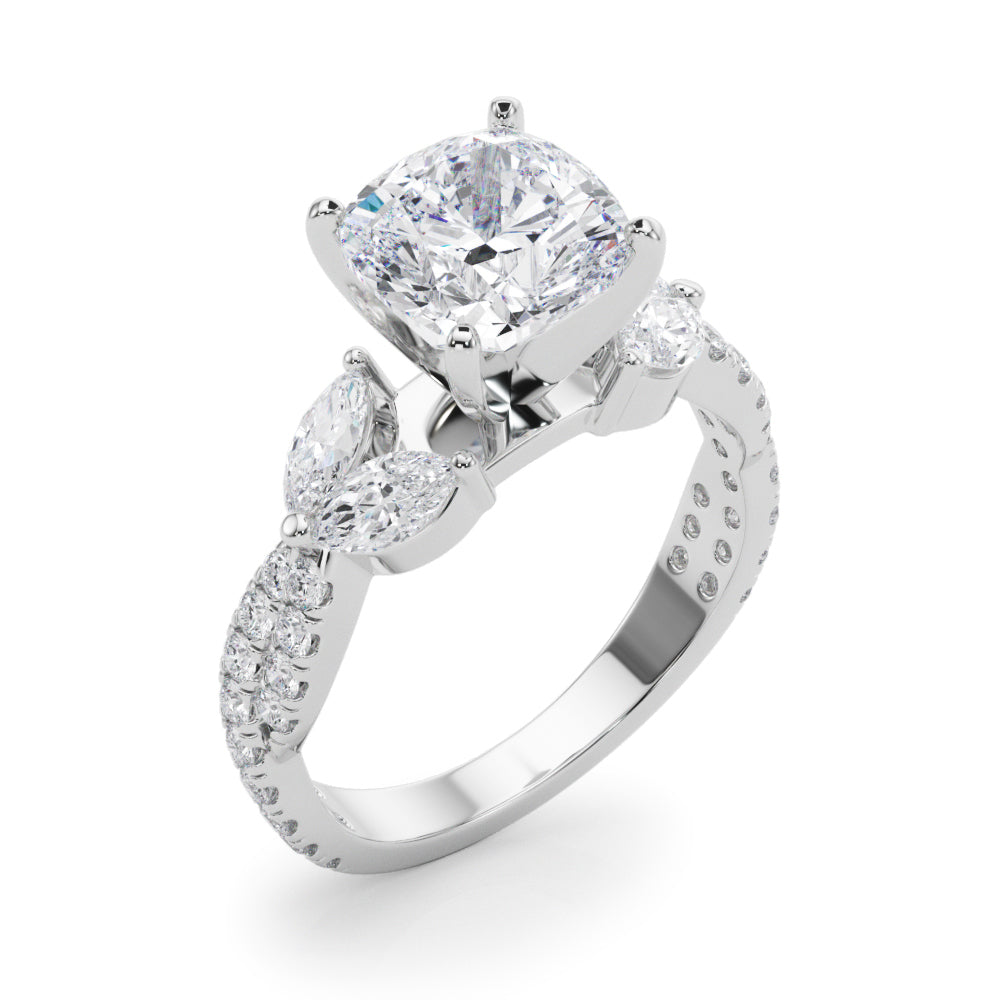 Romantic Mq & Rd Twisted Engagement Ring Round Diamond Engagement Ring â€” 10K/14K Gold & Platinum