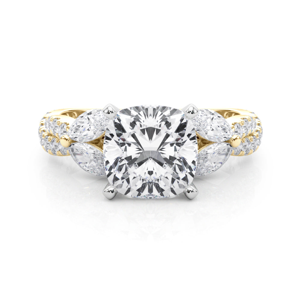 Romantic Mq & Rd Twisted Engagement Ring Round Diamond Engagement Ring â€” 10K/14K Gold & Platinum