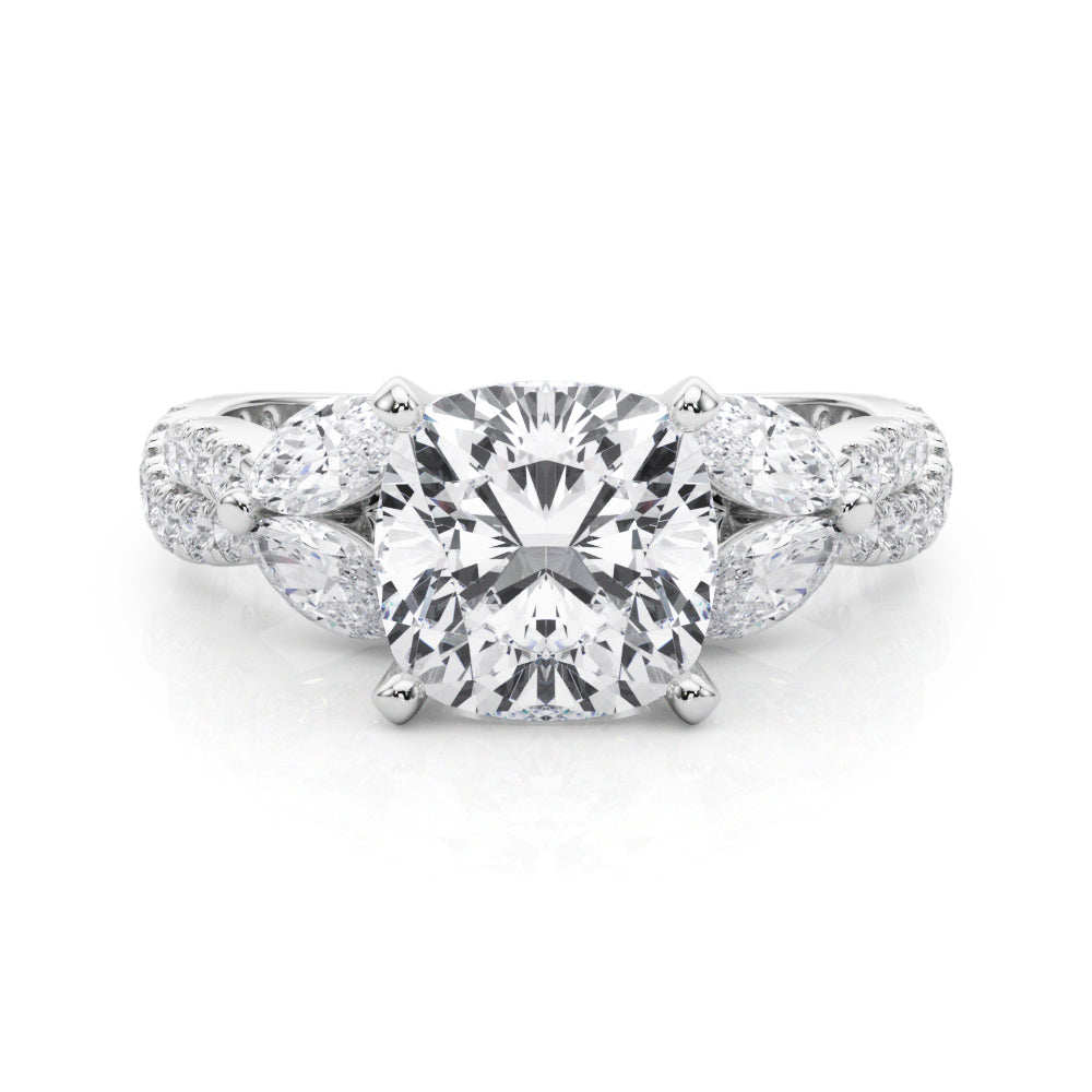 Romantic Mq & Rd Twisted Engagement Ring Round Diamond Engagement Ring â€” 10K/14K Gold & Platinum