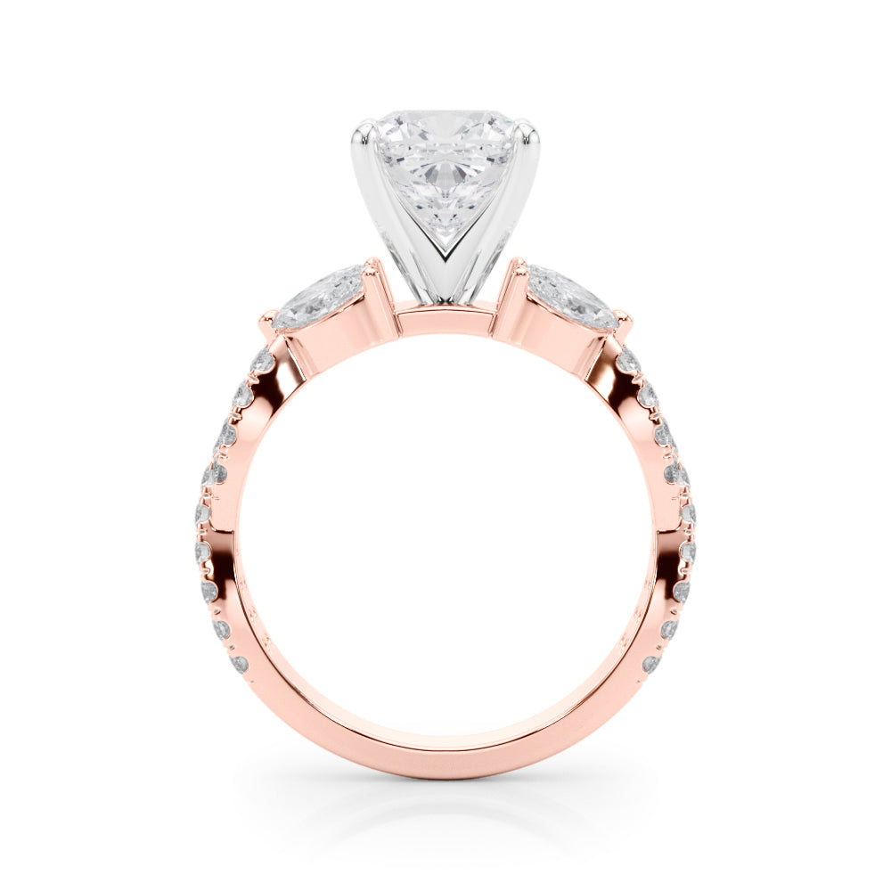 Romantic Mq & Rd Twisted Engagement Ring Round Diamond Engagement Ring â€” 10K/14K Gold & Platinum